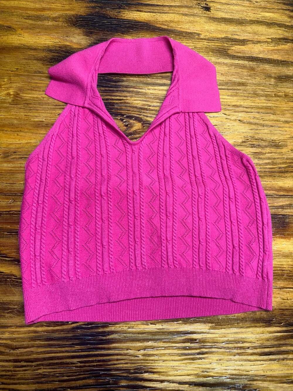 Honey & Sparkle Knit Halter Top Size XL Pink Collared